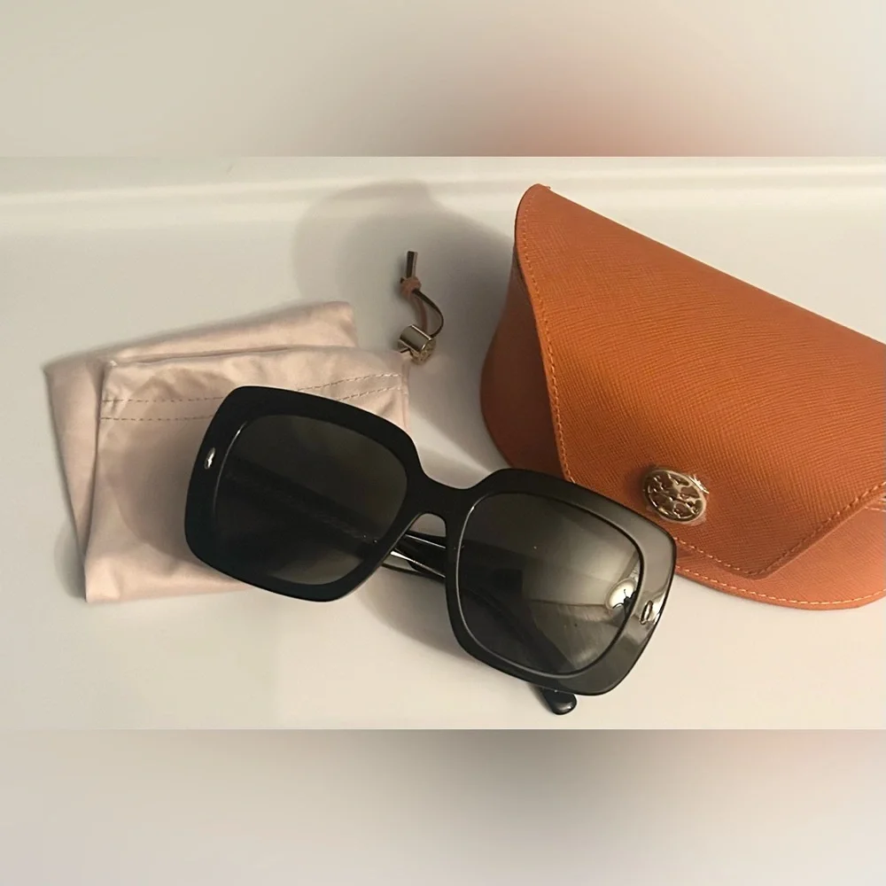 Tory Burch Black Square Sunglasses with Orange Case